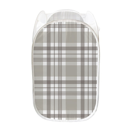 Grey And White Border Tartan Print Mesh Laundry Hamper
