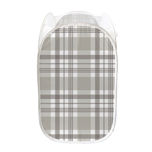 Grey And White Border Tartan Print Mesh Laundry Hamper