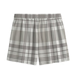 Grey And White Border Tartan Print Mesh Shorts