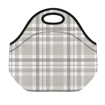 Grey And White Border Tartan Print Neoprene Lunch Bag