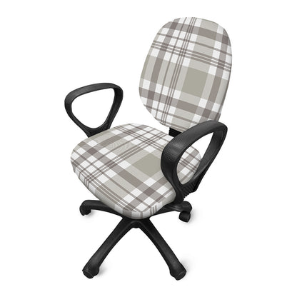 Grey And White Border Tartan Print Office Chair Cover