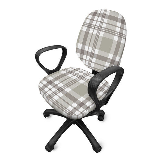 Grey And White Border Tartan Print Office Chair Cover