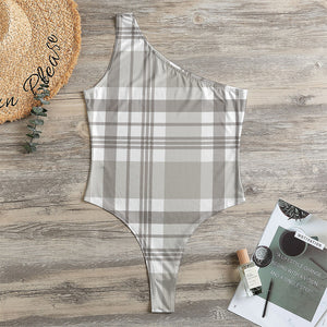 Grey And White Border Tartan Print One Shoulder Bodysuit