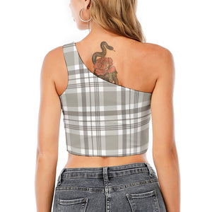 Grey And White Border Tartan Print One Shoulder Crop Top