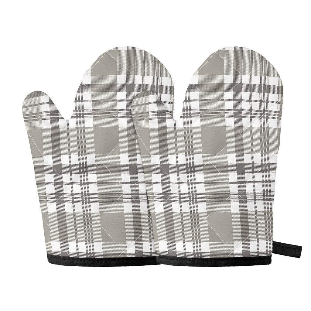 Grey And White Border Tartan Print Oven Mitts