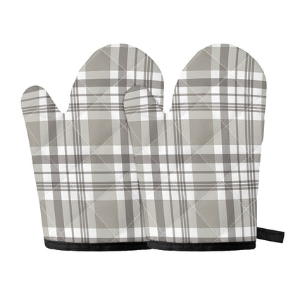 Grey And White Border Tartan Print Oven Mitts