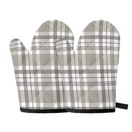 Grey And White Border Tartan Print Oven Mitts