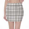 Grey And White Border Tartan Print Pencil Mini Skirt