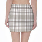 Grey And White Border Tartan Print Pencil Mini Skirt