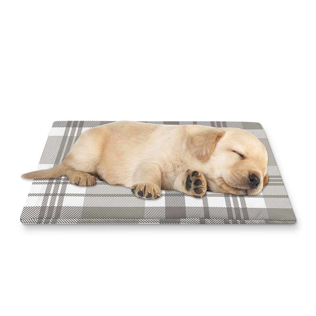 Grey And White Border Tartan Print Pet Cooling Mat Cover
