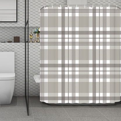 Grey And White Border Tartan Print Polyester Shower Curtain