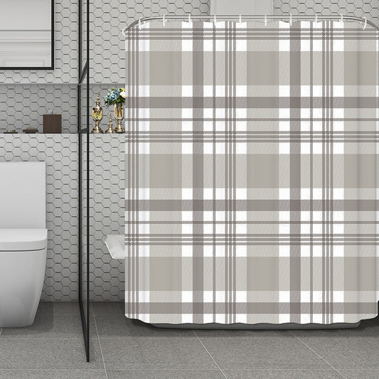 Grey And White Border Tartan Print Polyester Shower Curtain