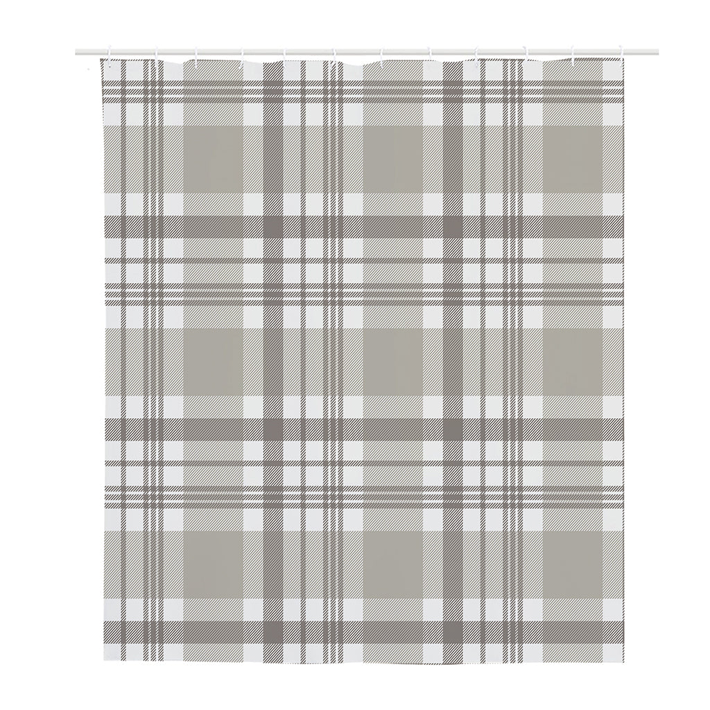 Grey And White Border Tartan Print Polyester Shower Curtain