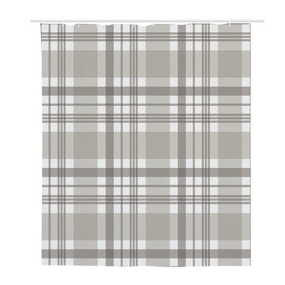 Grey And White Border Tartan Print Polyester Shower Curtain