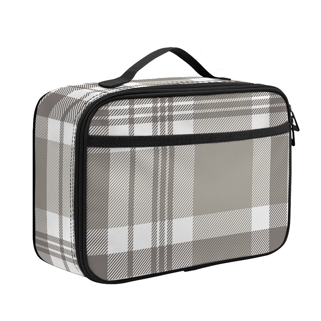 Grey And White Border Tartan Print Portable Lunch Bag