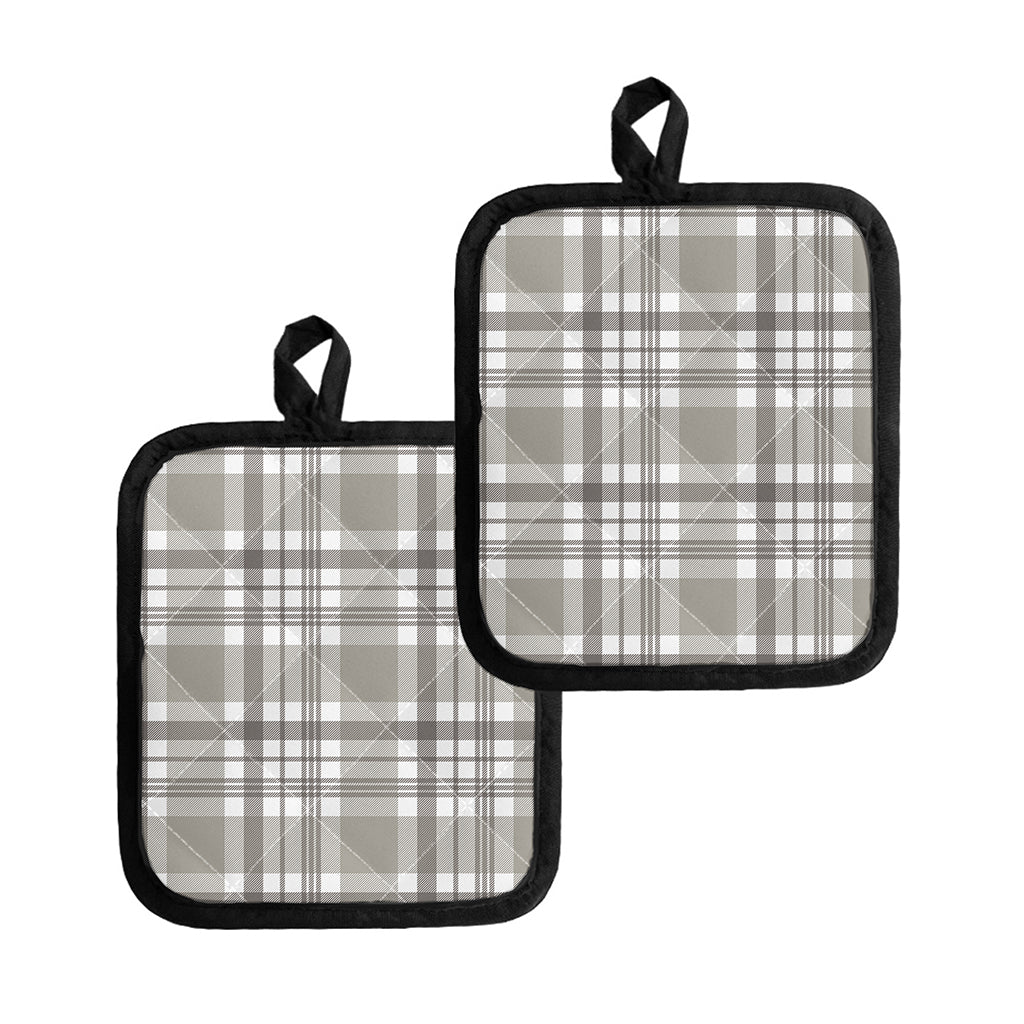 Grey And White Border Tartan Print Pot Holders