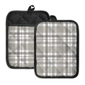 Grey And White Border Tartan Print Pot Holders With Pocket