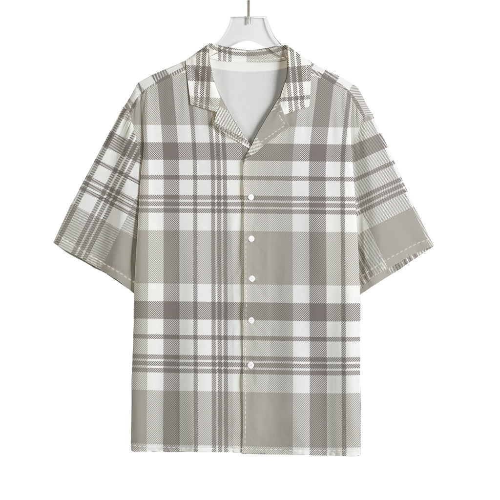 Grey And White Border Tartan Print Rayon Hawaiian Shirt