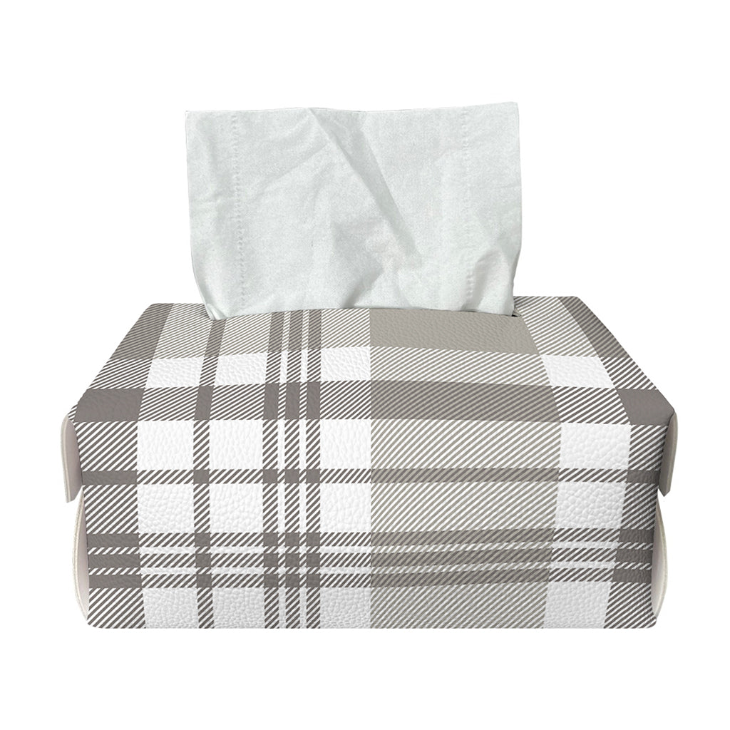 Grey And White Border Tartan Print Rectangle Tissue Box Cover