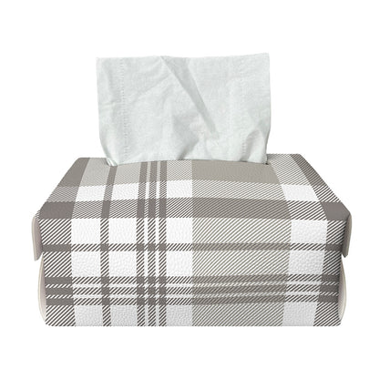 Grey And White Border Tartan Print Rectangle Tissue Box Cover