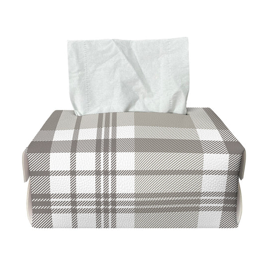 Grey And White Border Tartan Print Rectangle Tissue Box Cover