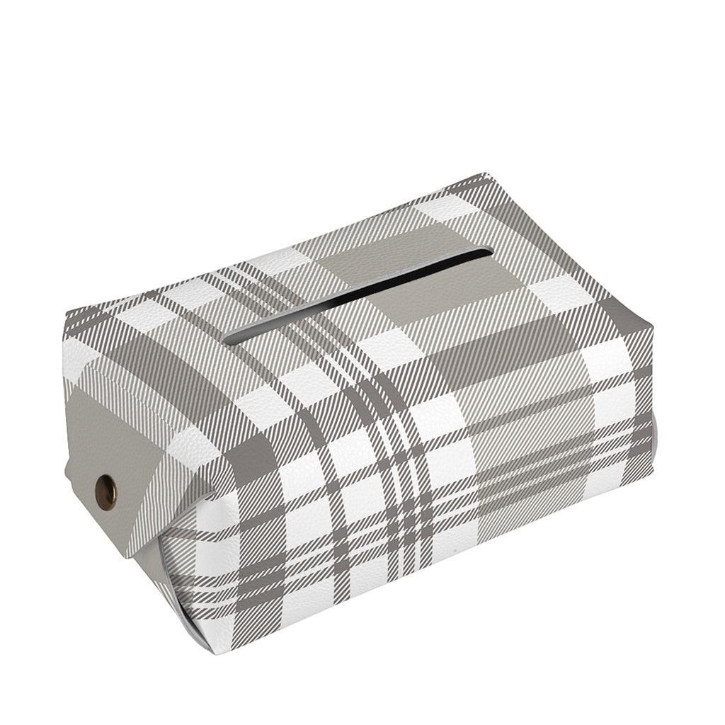 Grey And White Border Tartan Print Rectangle Tissue Box Cover