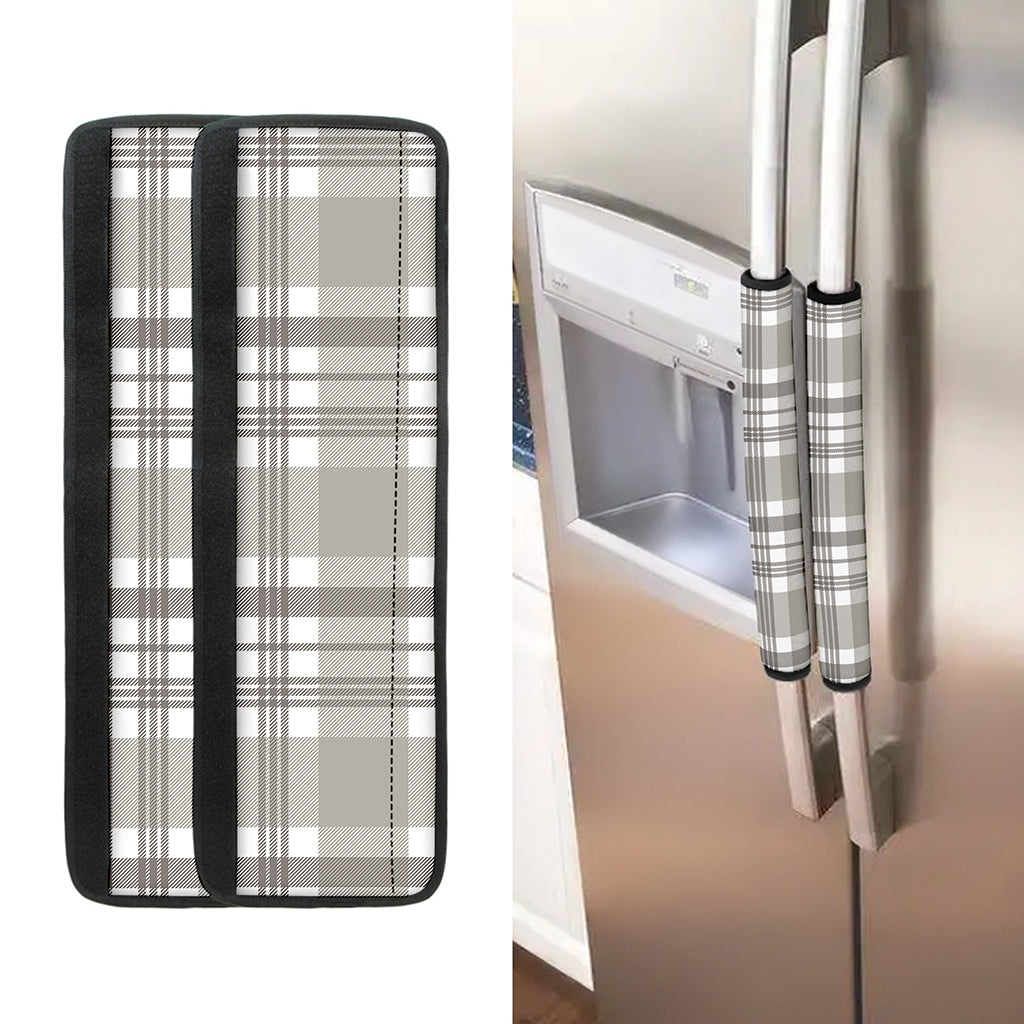 Grey And White Border Tartan Print Refrigerator Handle Covers