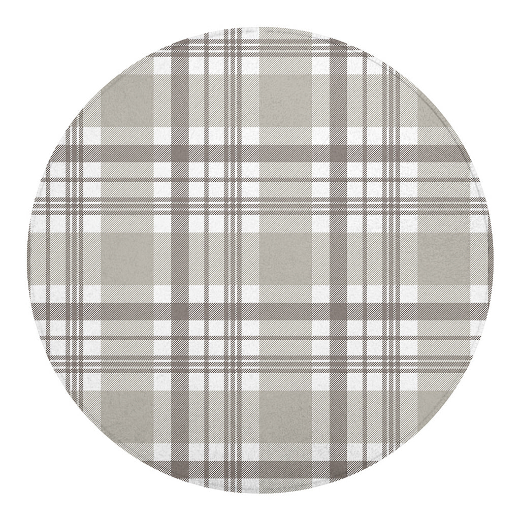 Grey And White Border Tartan Print Round Blanket