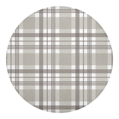 Grey And White Border Tartan Print Round Blanket