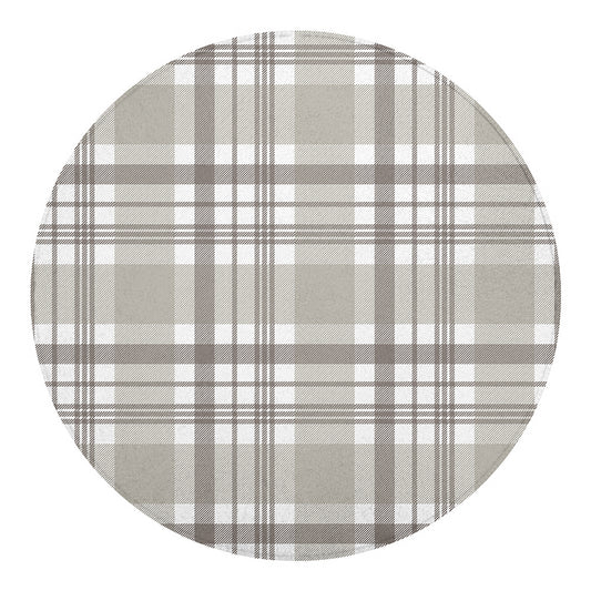 Grey And White Border Tartan Print Round Blanket