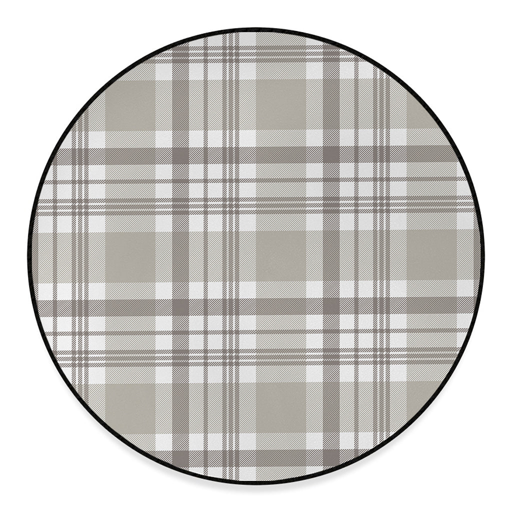 Grey And White Border Tartan Print Round Floor Mat
