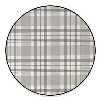 Grey And White Border Tartan Print Round Floor Mat