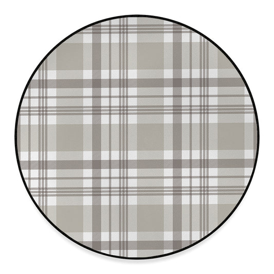 Grey And White Border Tartan Print Round Floor Mat