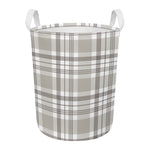 Grey And White Border Tartan Print Round Laundry Basket