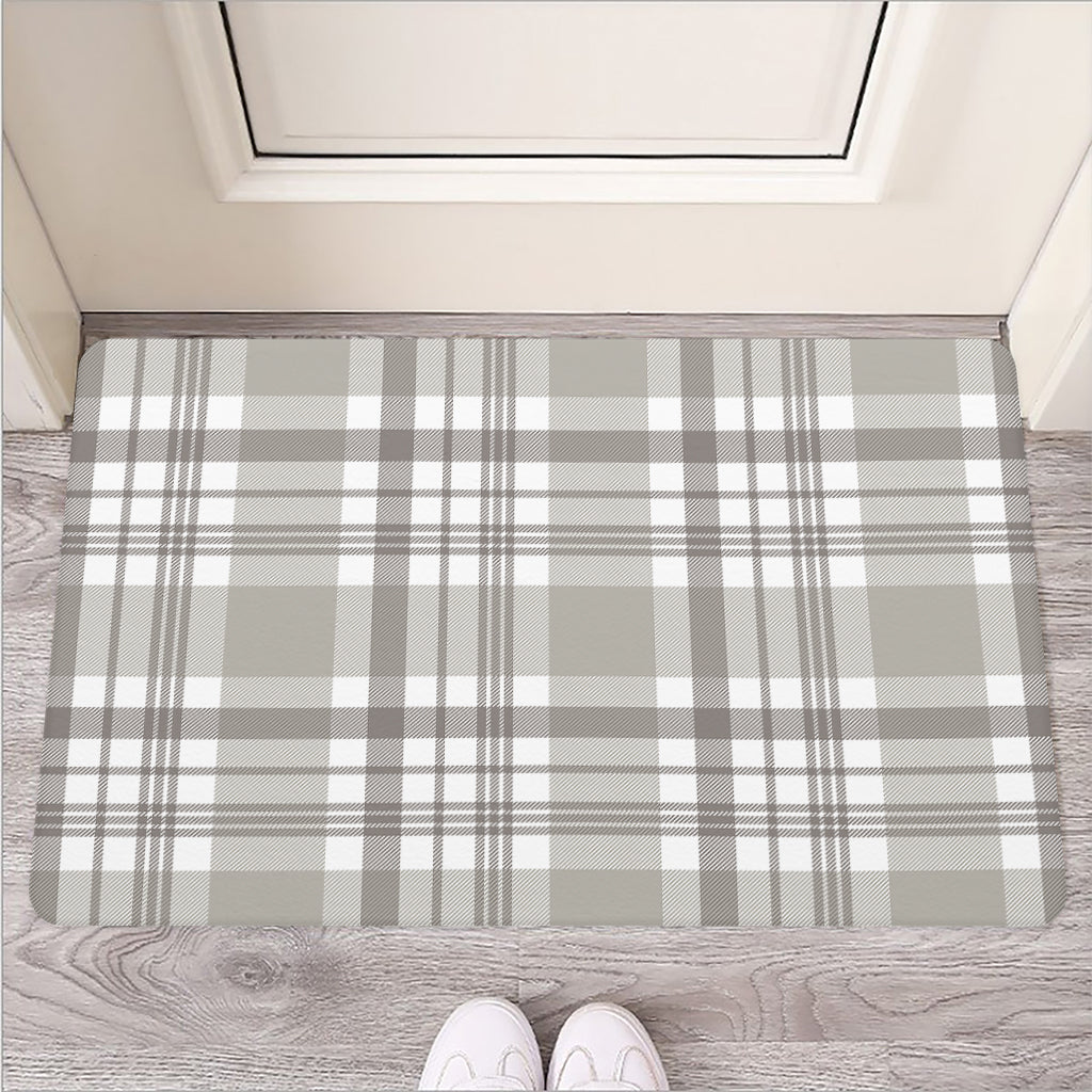 Grey And White Border Tartan Print Rubber Doormat