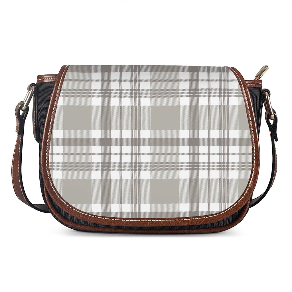 Grey And White Border Tartan Print Saddle Bag