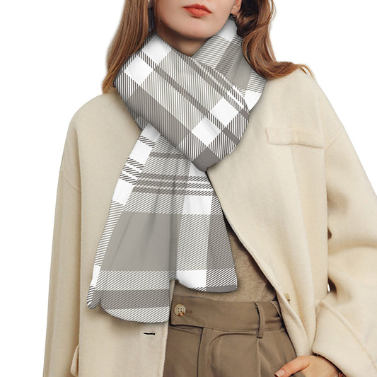 Grey And White Border Tartan Print Scarf