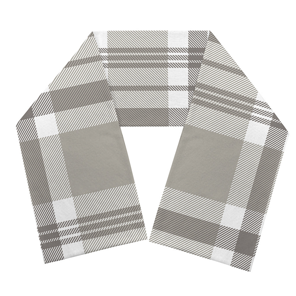 Grey And White Border Tartan Print Scarf