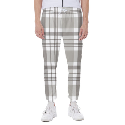 Grey And White Border Tartan Print Scuba Joggers