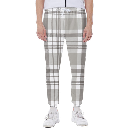 Grey And White Border Tartan Print Scuba Joggers