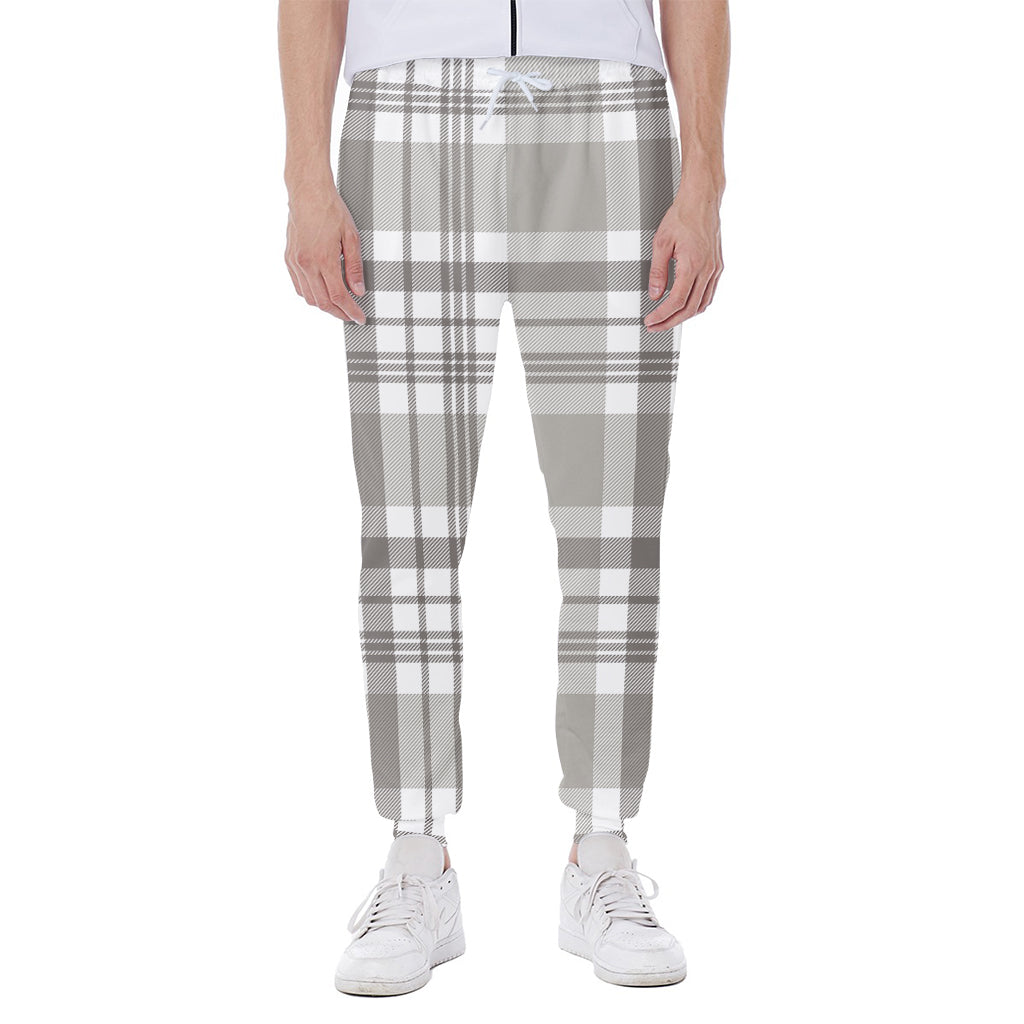 Grey And White Border Tartan Print Scuba Joggers