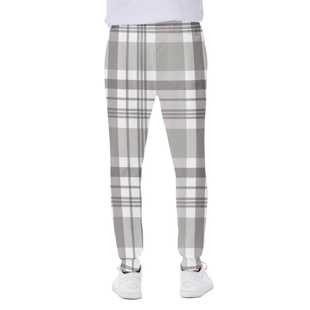 Grey And White Border Tartan Print Scuba Joggers