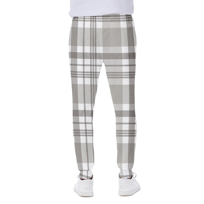 Grey And White Border Tartan Print Scuba Joggers