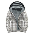 Grey And White Border Tartan Print Sherpa Lined Zip Up Hoodie