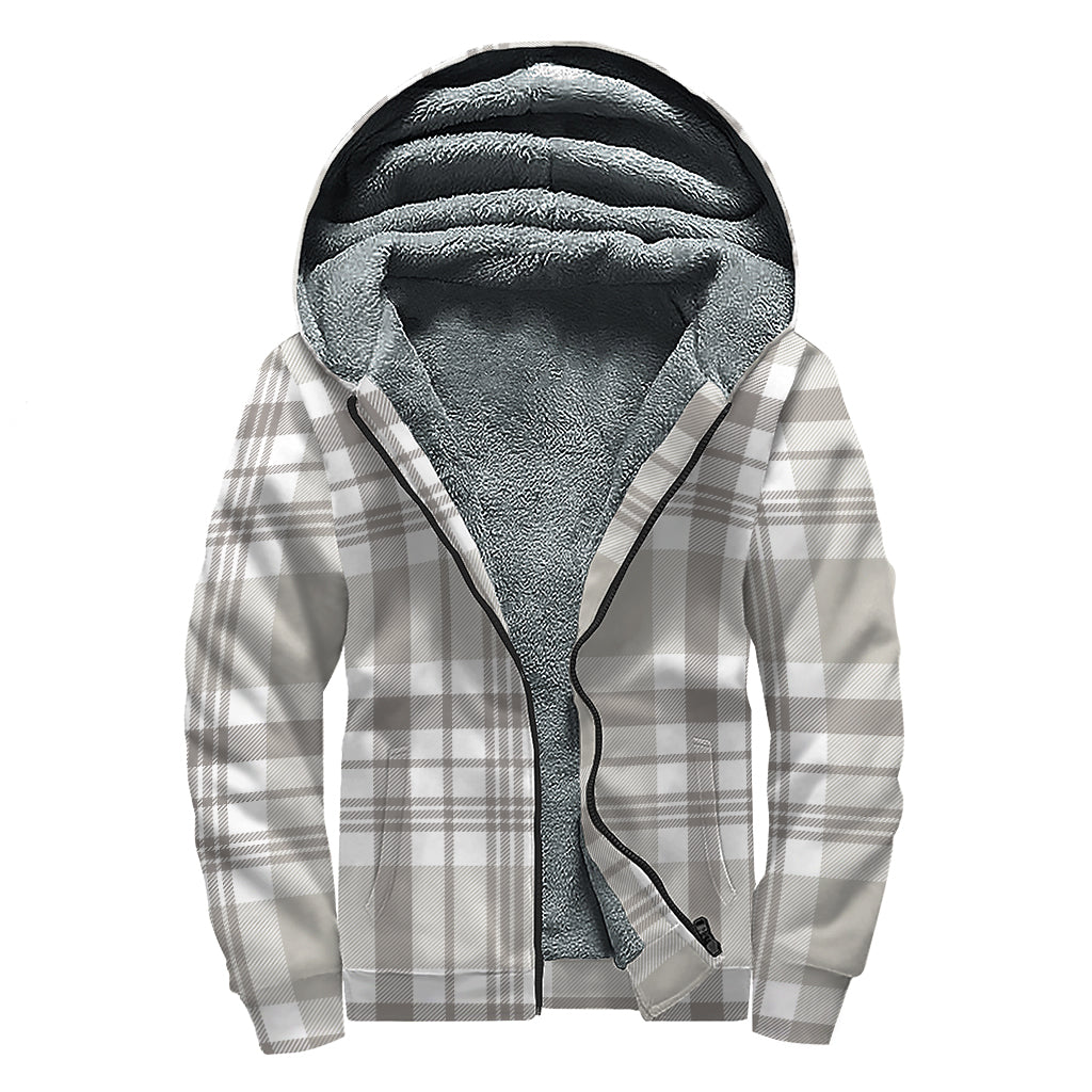 Grey And White Border Tartan Print Sherpa Lined Zip Up Hoodie