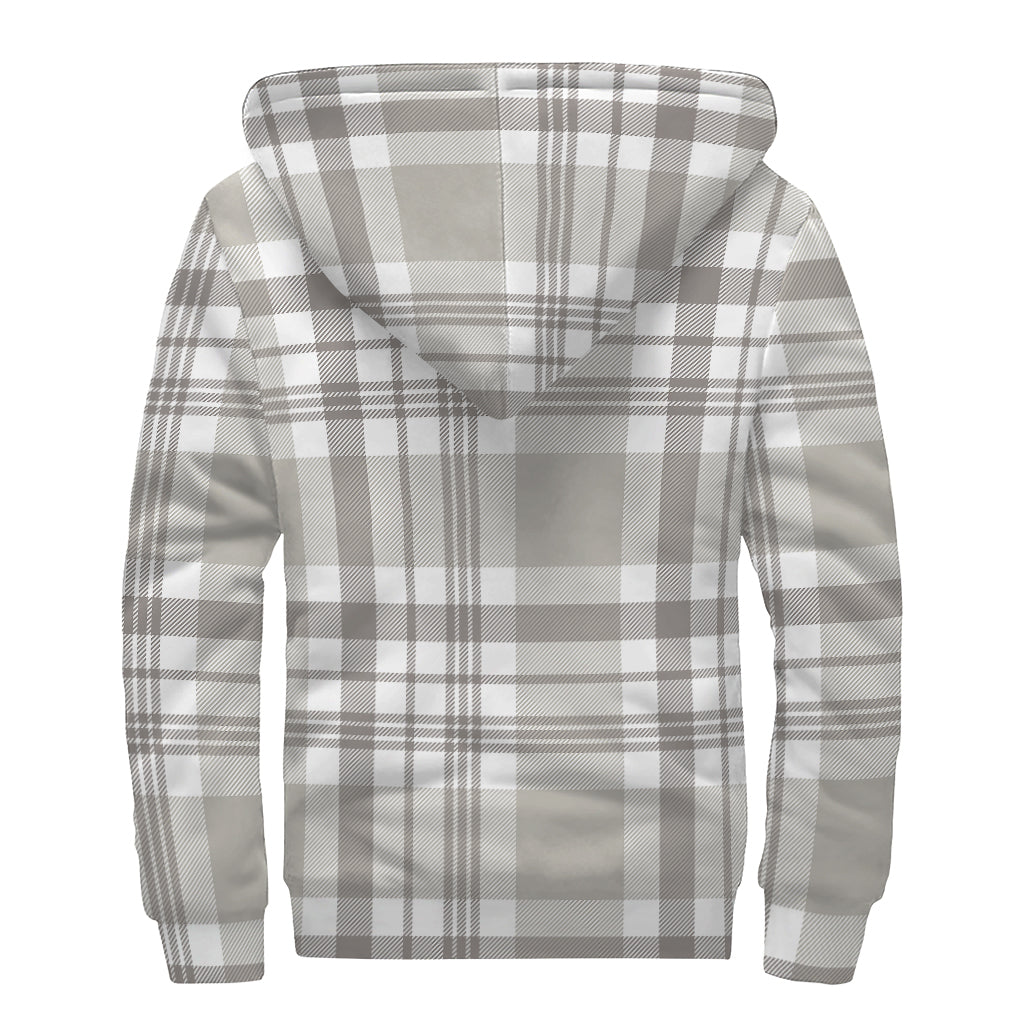 Grey And White Border Tartan Print Sherpa Lined Zip Up Hoodie