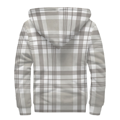 Grey And White Border Tartan Print Sherpa Lined Zip Up Hoodie