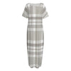 Grey And White Border Tartan Print Short Sleeve Long Nightdress