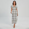 Grey And White Border Tartan Print Short Sleeve Maxi Dress