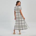 Grey And White Border Tartan Print Short Sleeve Maxi Dress